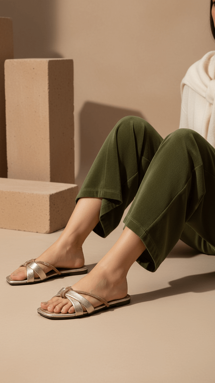 Golden Casual Slipper For Ladies CL1885