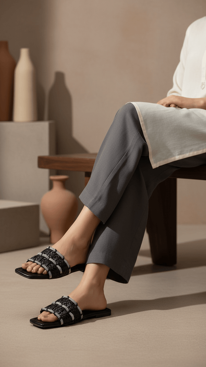 Black Casual Chappal For Ladies CL2201