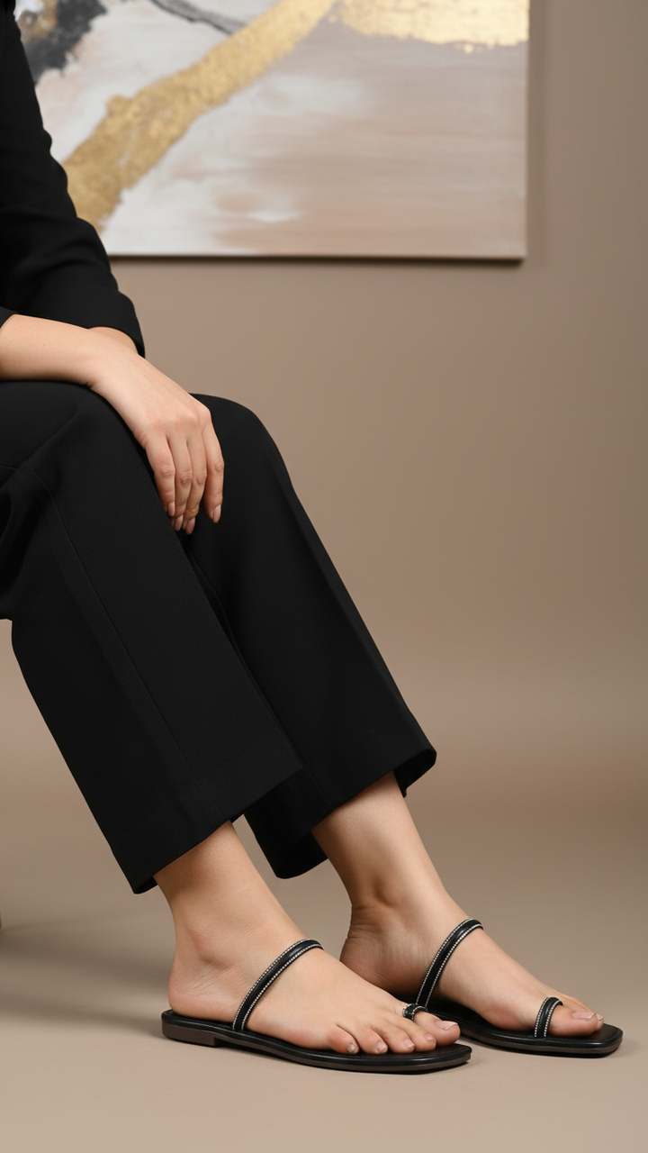 Black Casual Chappal For Ladies CL2210