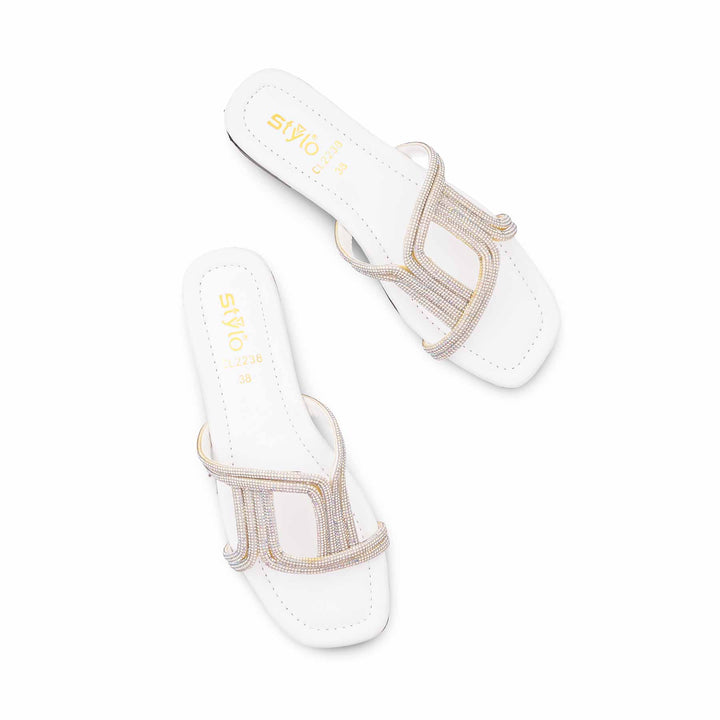 White Casual Chappal For Ladies CL2238