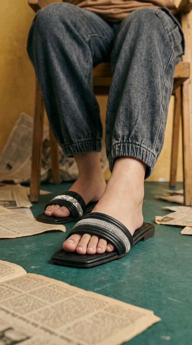 Black Casual Slipper For Ladies CL2344