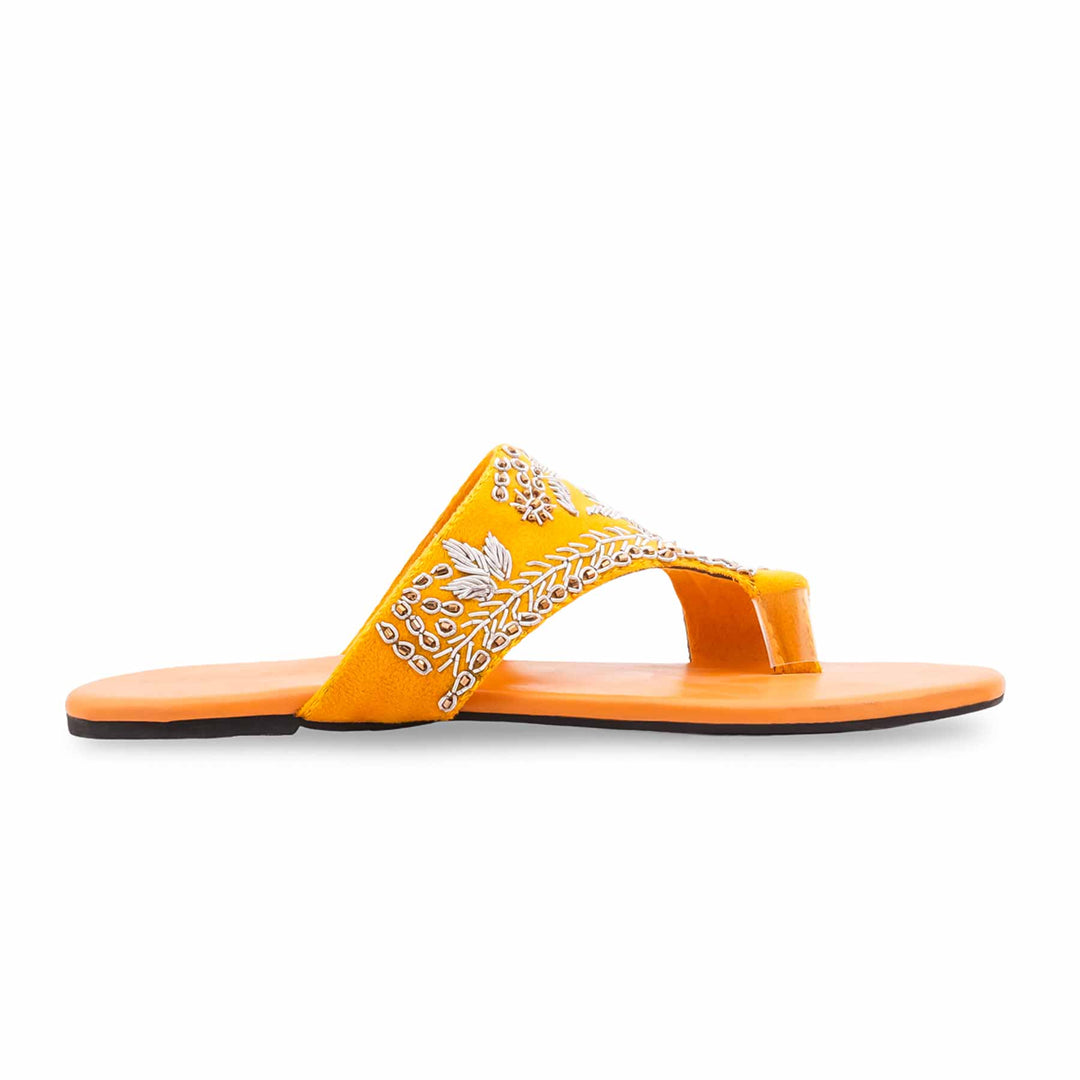 Yellow Fancy Chappal For Ladies EC0242