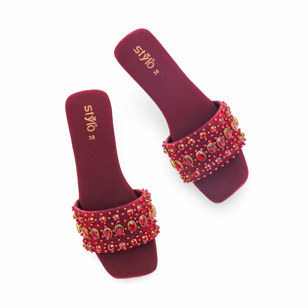 Maroon Fancy Slipper For Women EC0243