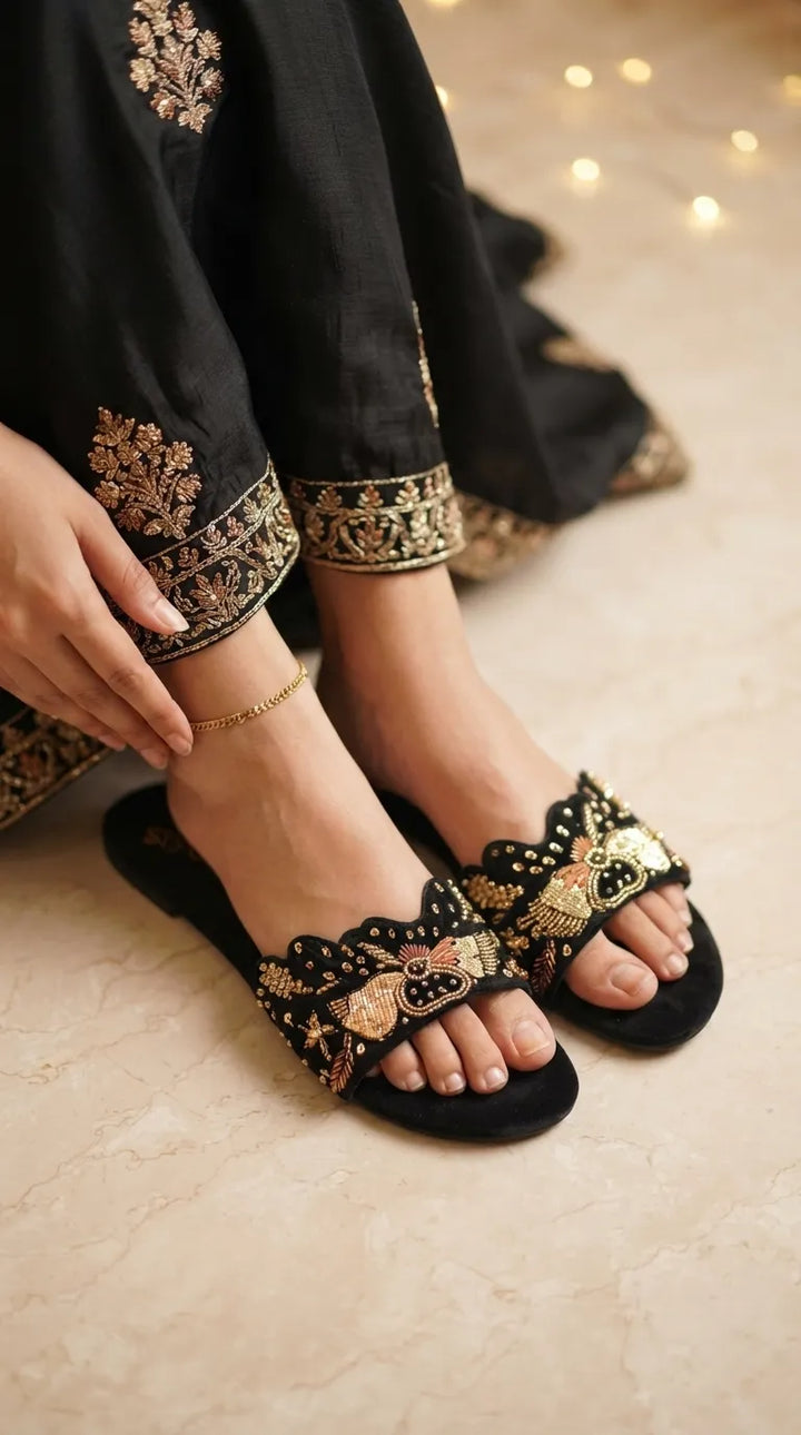 Black Fancy Slipper For Women EC0244