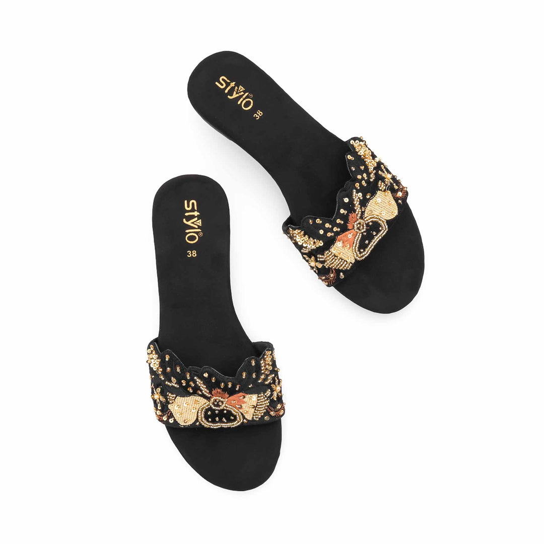 Black Fancy Slipper For Women EC0244