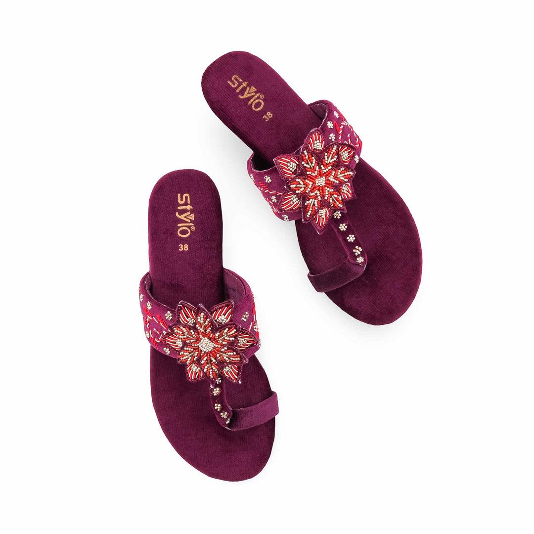 Maroon Ethnic Chappal For Ladies EC0247