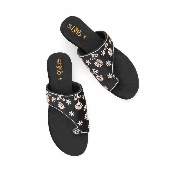 Black Fancy Chappal For Women EC0250
