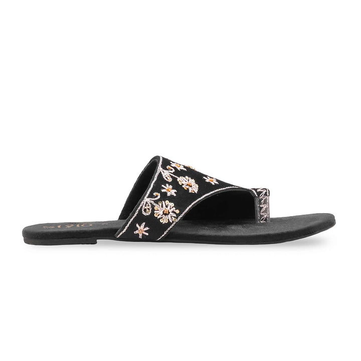Black Fancy Chappal For Women EC0250