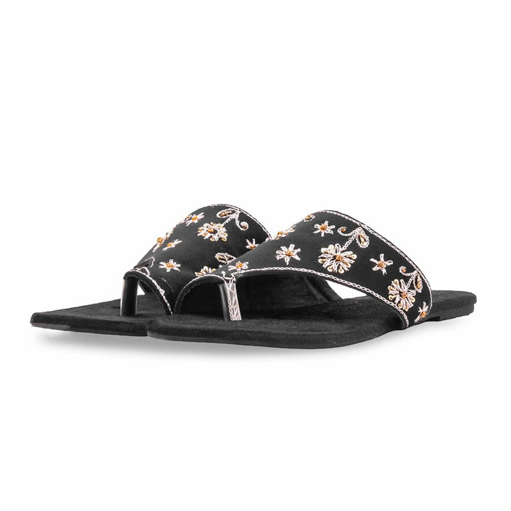 Black Fancy Chappal For Women EC0250