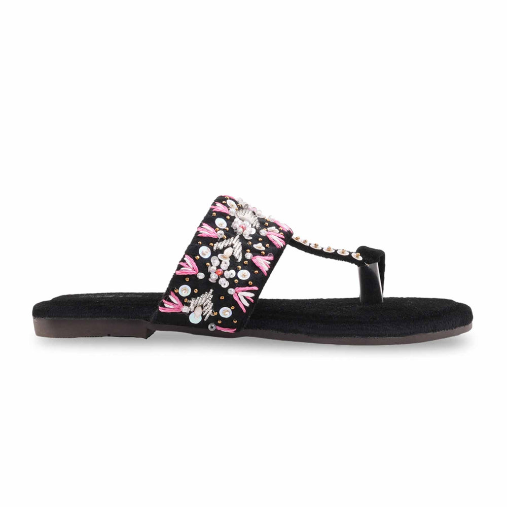 Black Fancy Chappal For Women EC0252