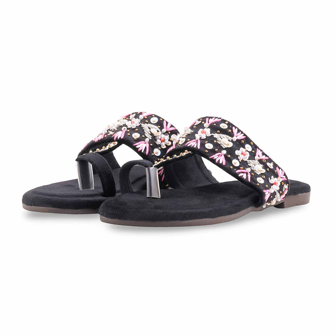 Black Fancy Chappal For Women EC0252