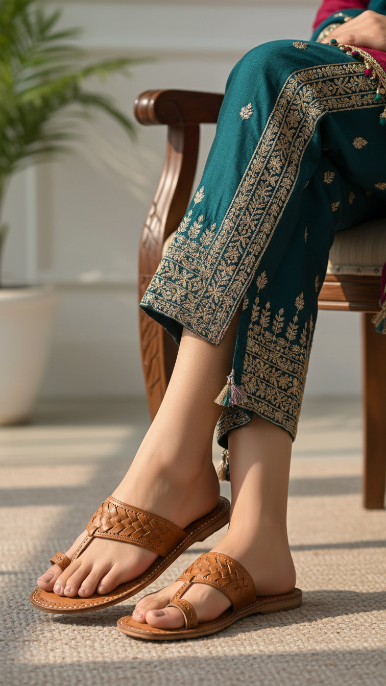 Beige Leather Kolapoori Chappal EC0262