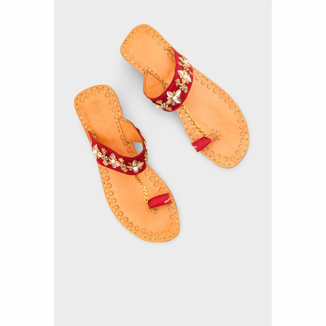 Maroon Leather Kolapori For Women EC0268