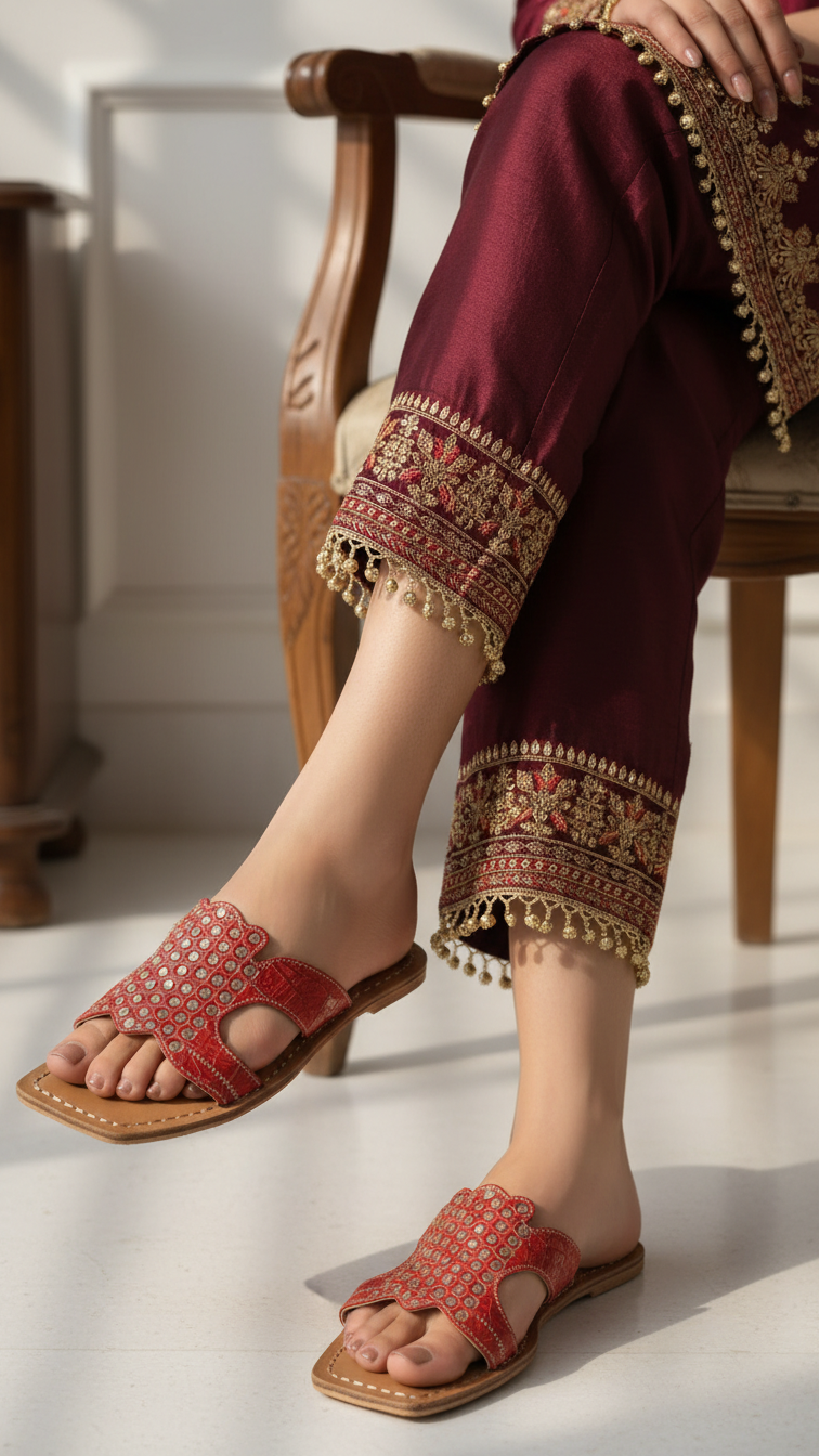 Red Leather Kolapoori Chappal EC0281
