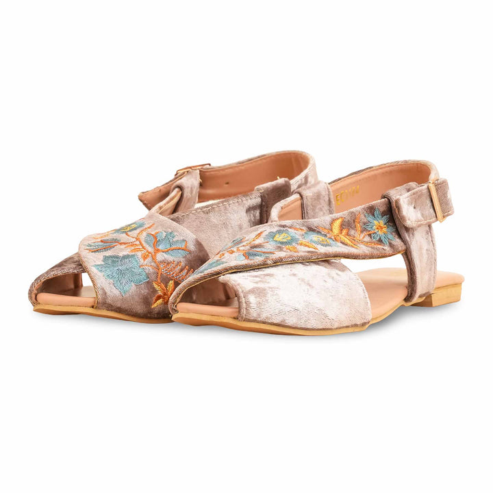 Golden Formal Peshawari Chappal For Ladies EC3184