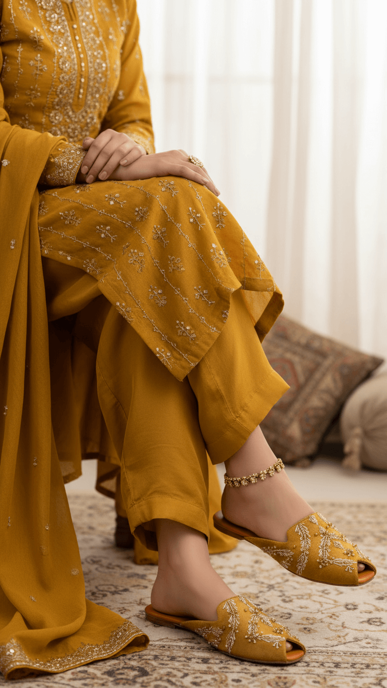 Mustard Fancy Back Open Khussa EC8579