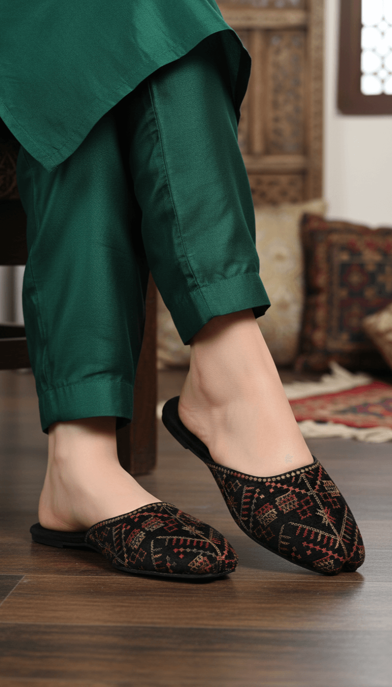 Black Ethnic Back Open Khussa For Women EC8602