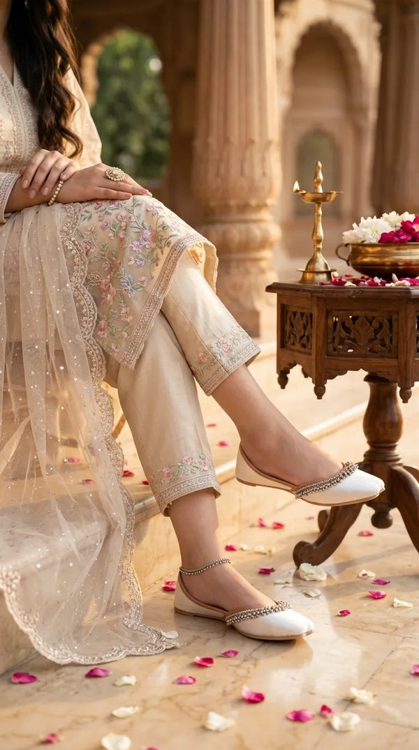 White Ethnic Khussa For Ladies EC8621