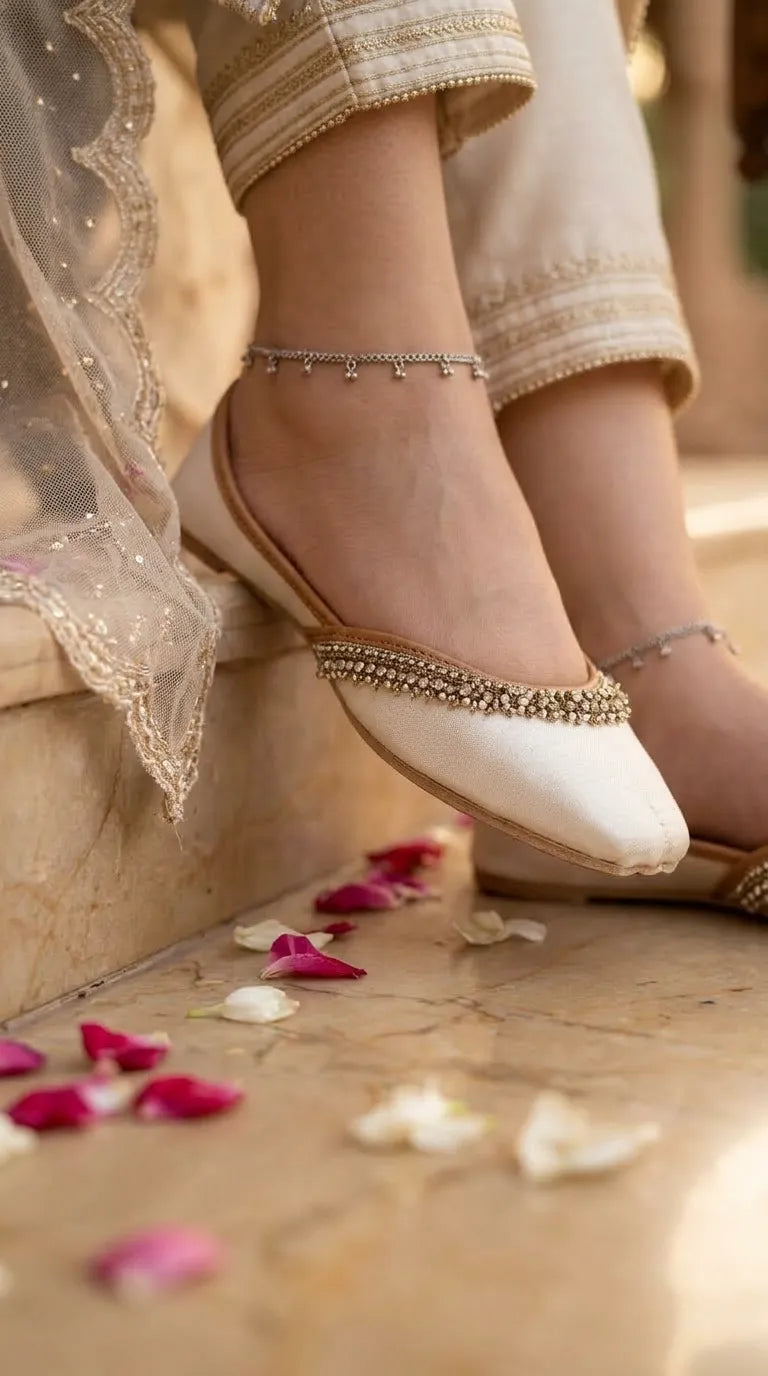White Ethnic Khussa For Ladies EC8621