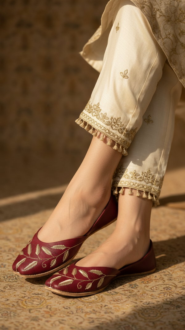 Maroon Leather Khussa EC8658