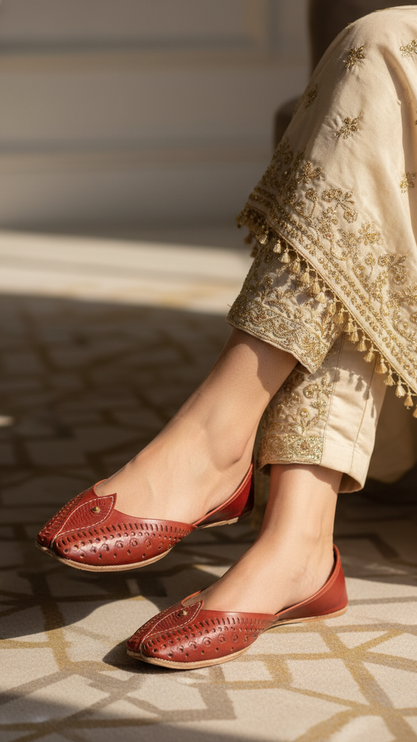 Maroon Leather Khussa EC8666
