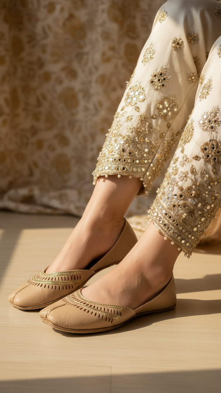 Beige Leather Khussa For Ladies EC8669