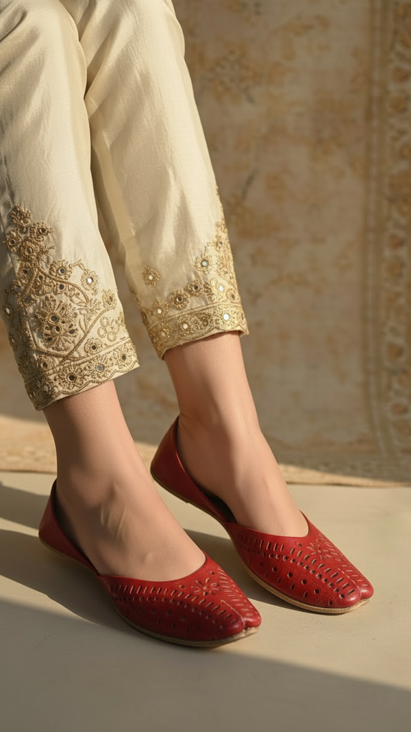 Red Leather Khussa For Ladies EC8670