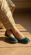Seagreen Leather Khussa For Women EC8673