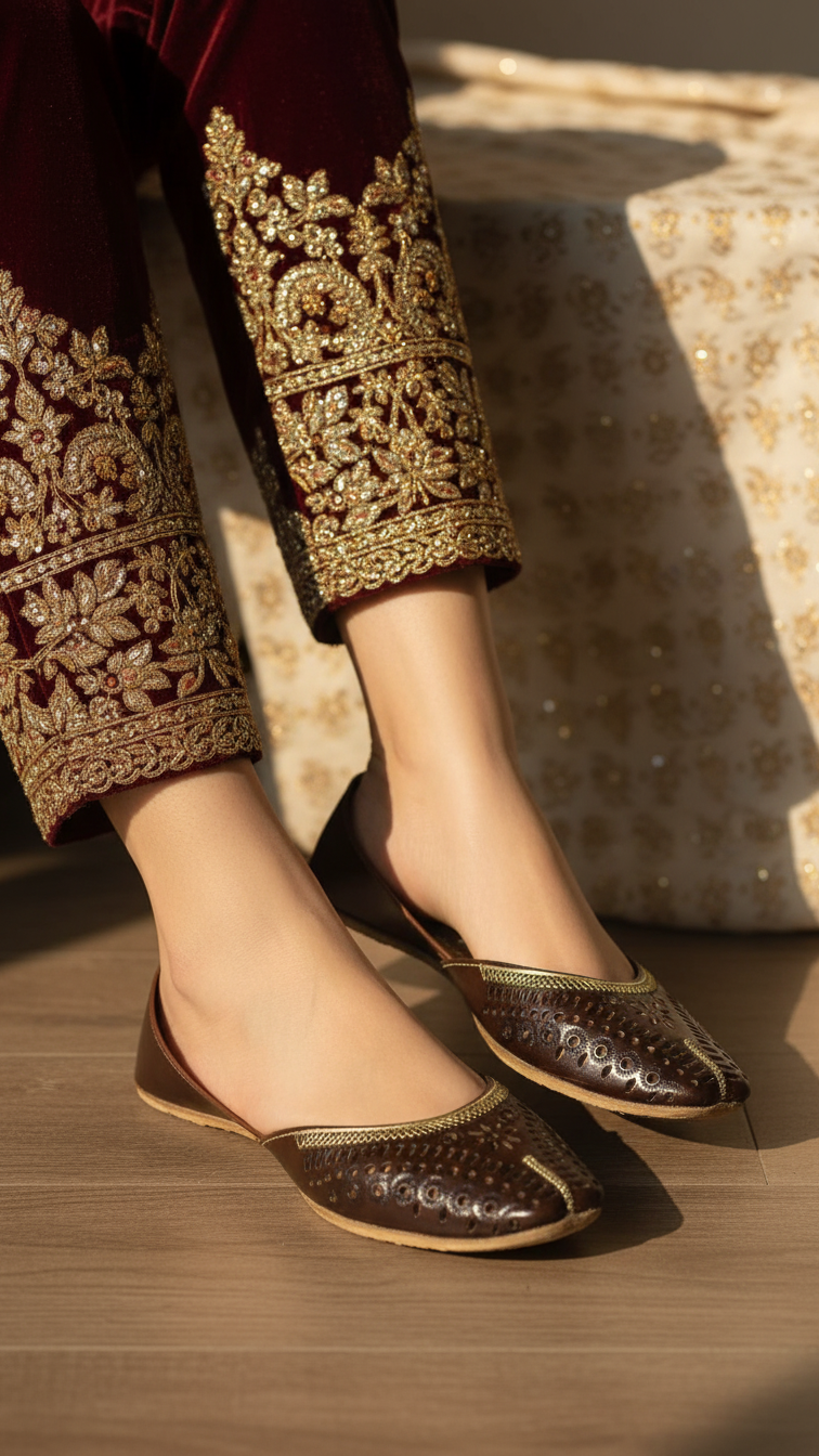 Coffee Leather Khussa For Women EC8674