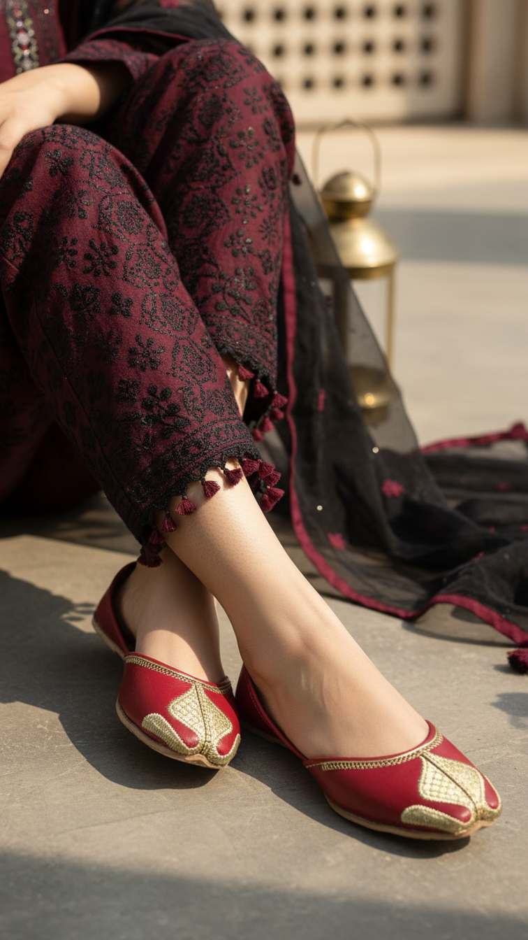 Red Leather Khussa For Women EC8676