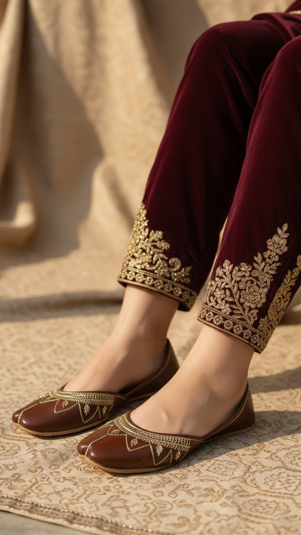 Brown Leather Khussa For Women EC8677