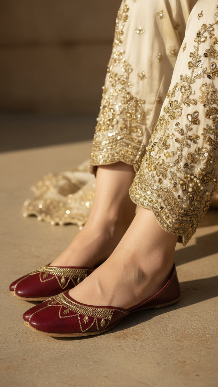 Maroon Leather Khussa For Women EC8677