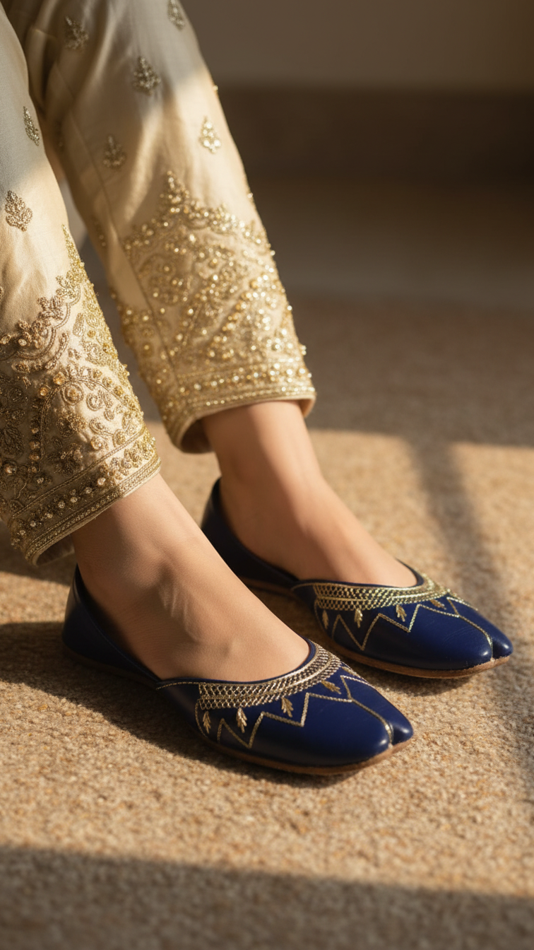 Blue Leather Khussa For Women EC8677