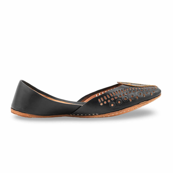 Black Leather Khussa For Women EC8680