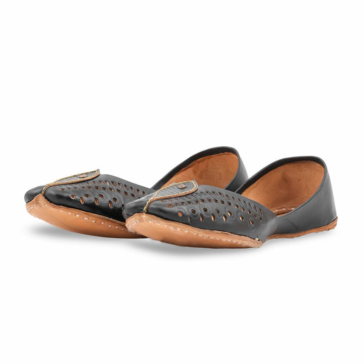Black Leather Khussa For Women EC8680
