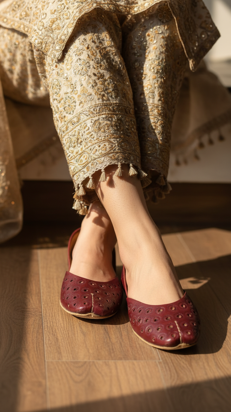 Maroon Leather Khussa For Women EC8682