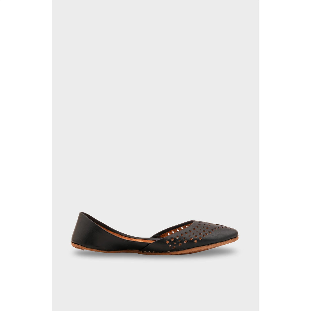 Black Leather Khussa For Women EC8694