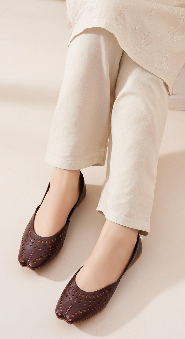 Coffee Leather Khussa For Women EC8694