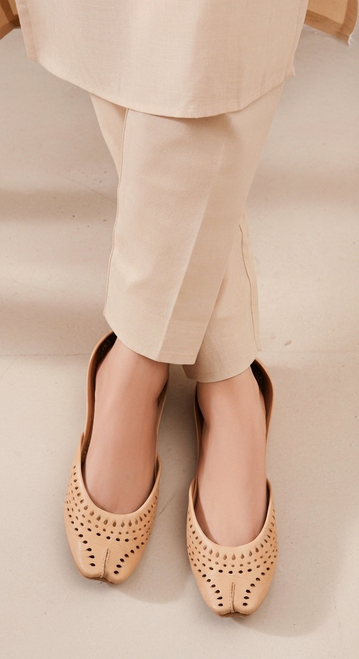 Beige Leather Khussa For Women EC8694
