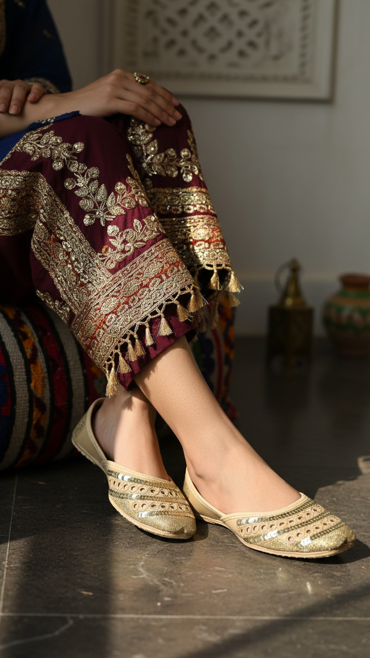 Brown Leather Khussa For Women EC8695