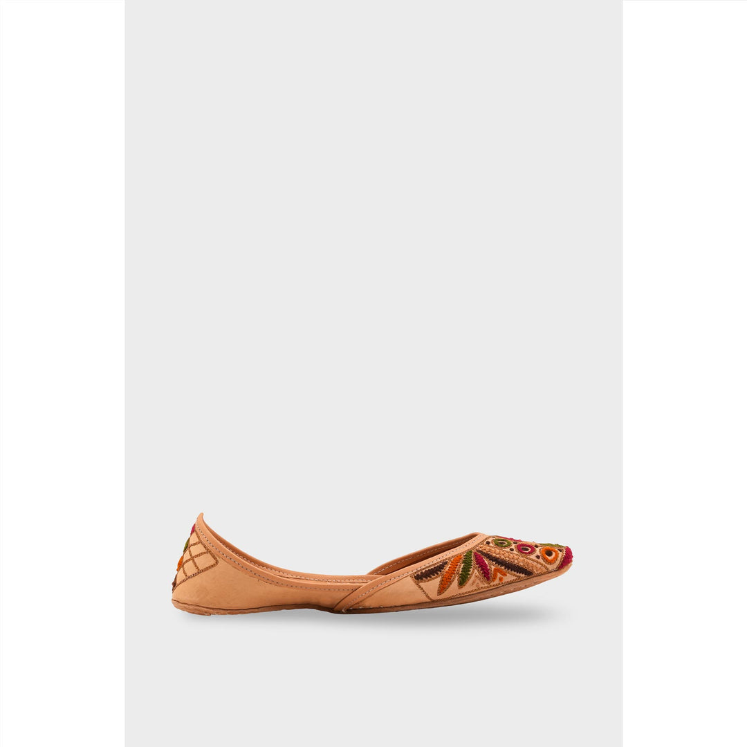 Beige Leather Khussa For Women EC8703