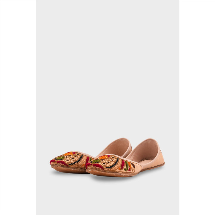 Beige Leather Khussa For Women EC8708