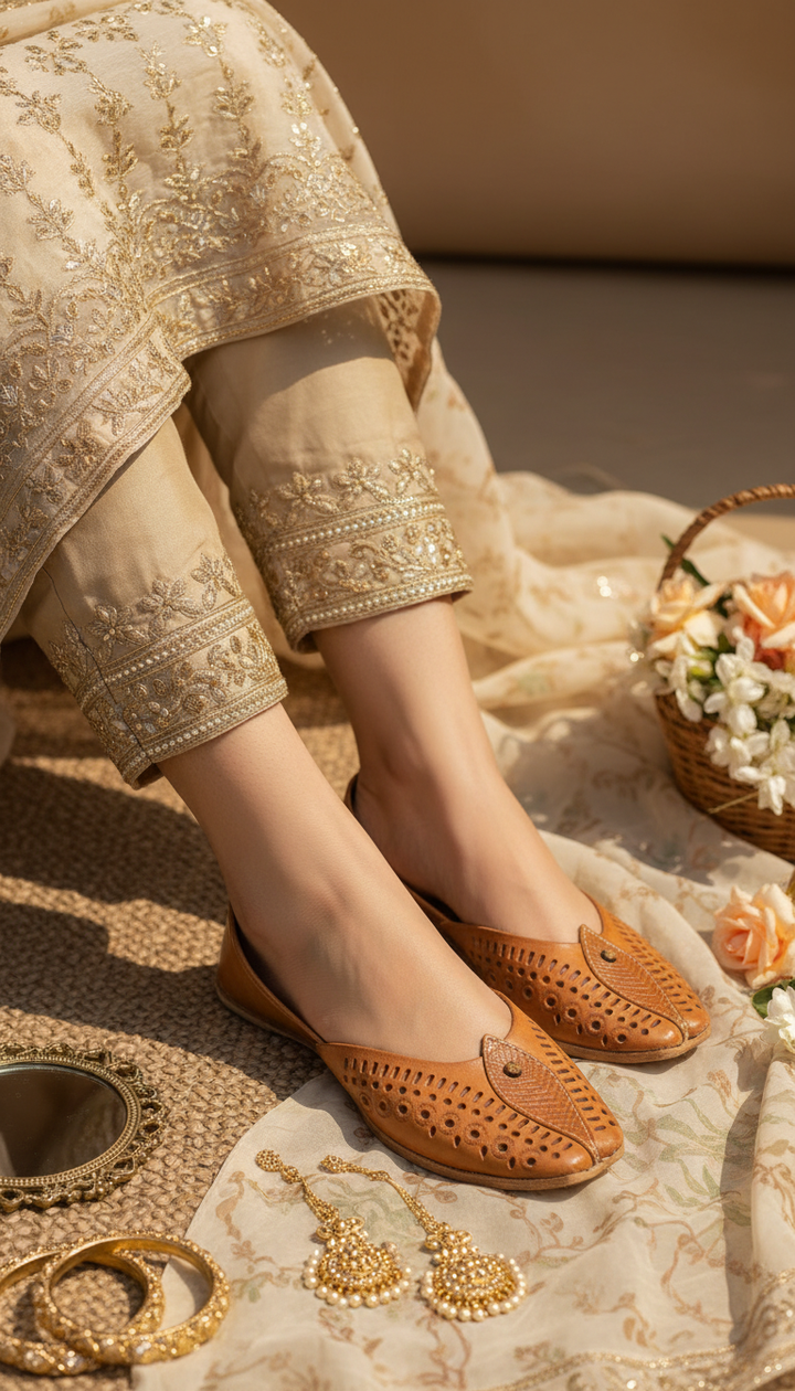 Mustard Leather Khussa For Women EC8710