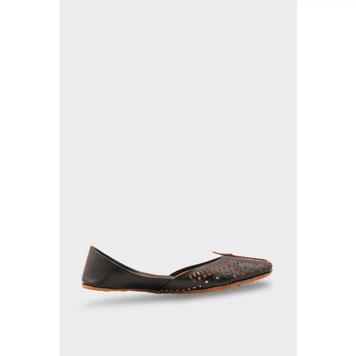 Black Leather Khussa For Women EC8710