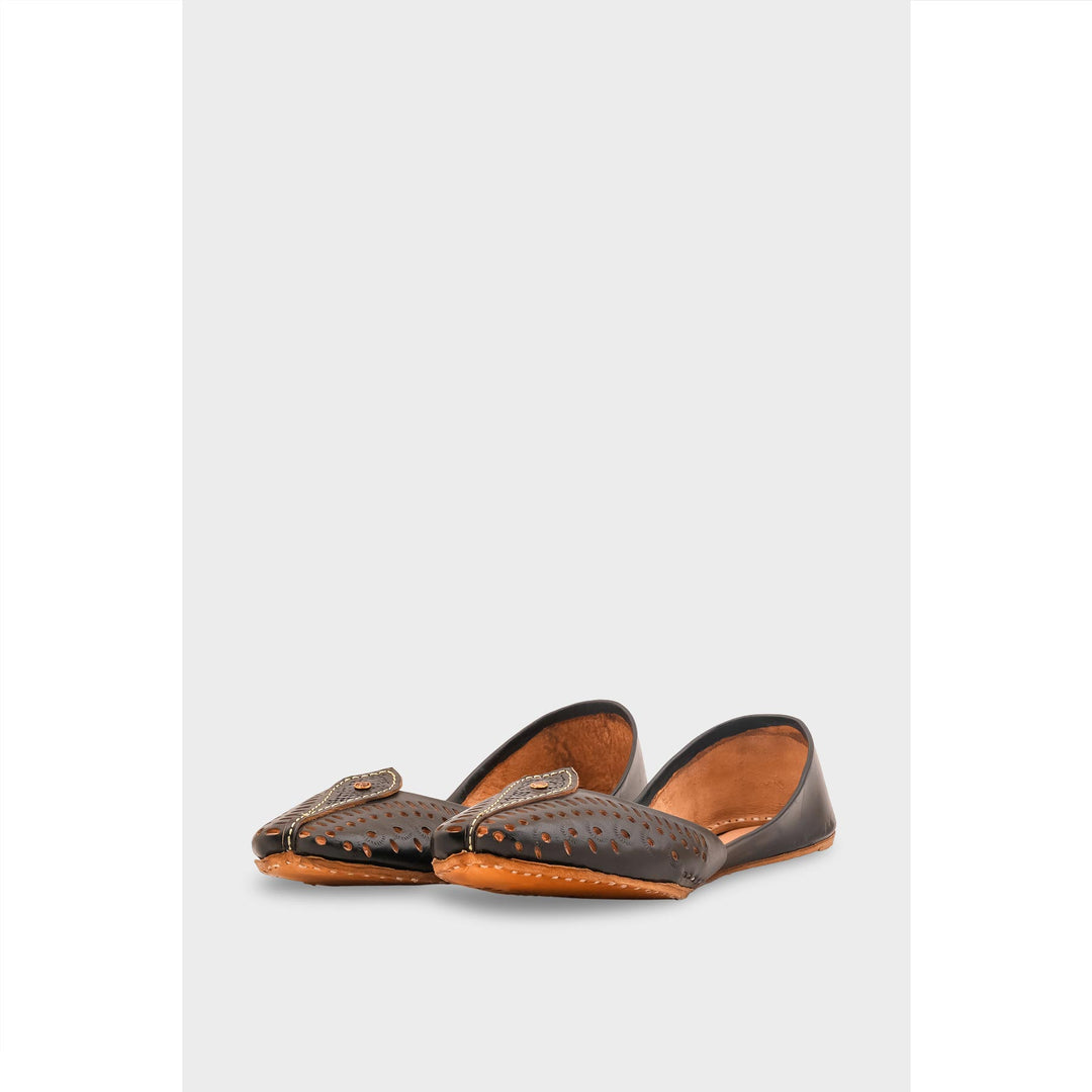 Black Leather Khussa For Women EC8710