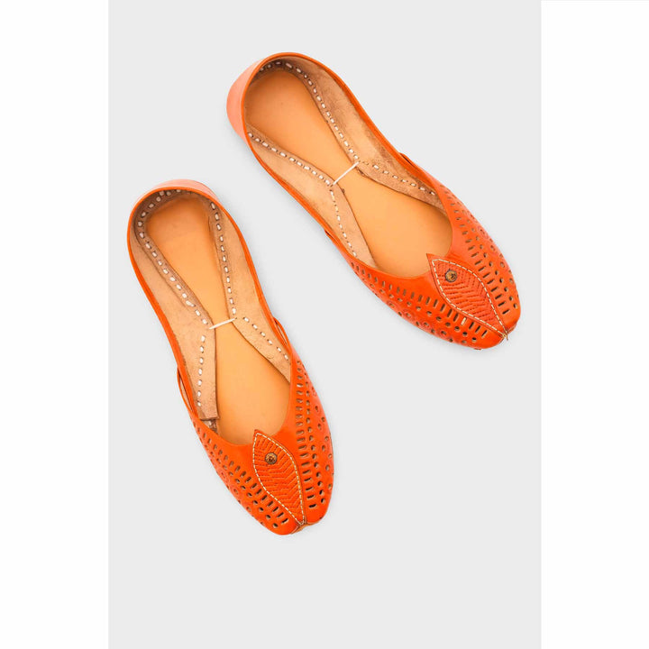 Orange Leather Khussa For Women EC8710