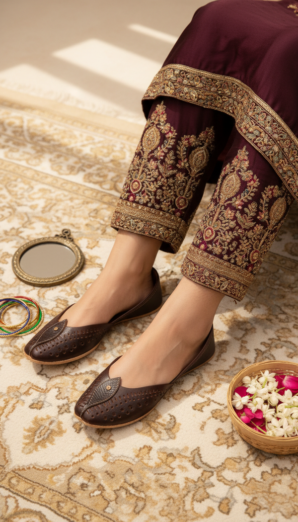 Coffee Leather Khussa For Women EC8710