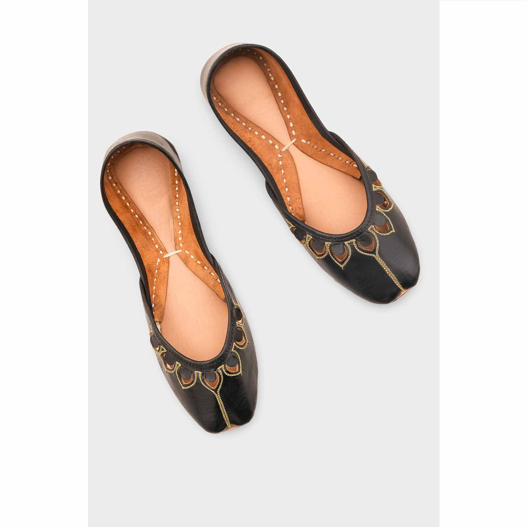 Black Leather Khussa For Women EC8711