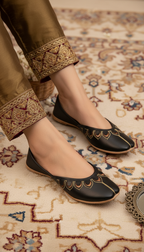Black Leather Khussa For Women EC8711