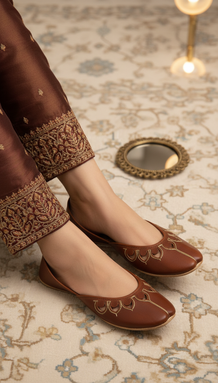 Brown Leather Khussa For Women EC8711